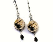 Steampunk Earrings - Vintage Clockwork & Jet BlackSwarovski Crystals Promptly Shipped - Steampunk Jewelry
