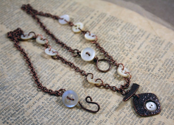 Mother Copper Necklace - MOP buttons, copper, mixed media