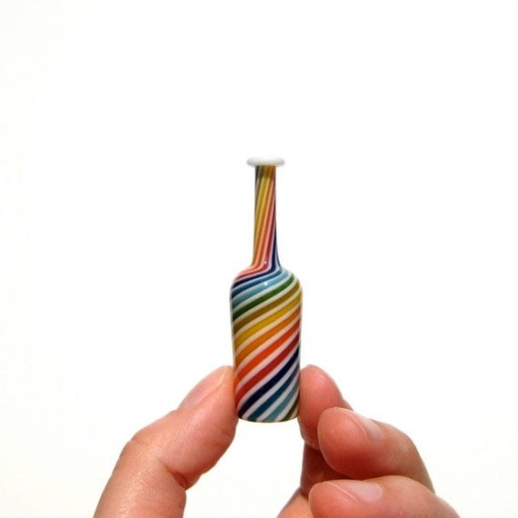 Rainbow Stripes Mini Bottle, Hand Blown Glass