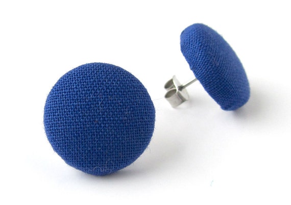 Dark blue stud earrings  button royal cobalt blue by KooKooCraft