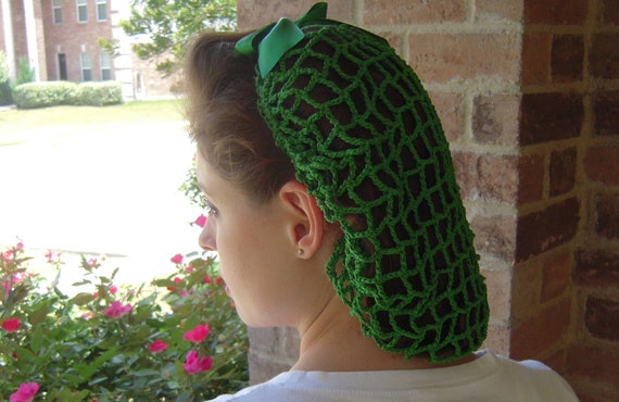 50% OFF SAMPLE SALE Pin Up Kelly Green Snood with Detachable Bow Hairclip