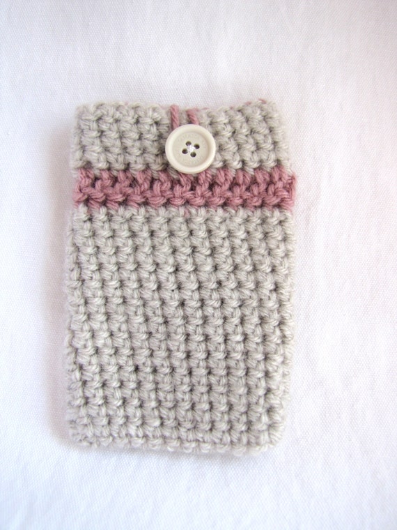 Crochet Cell Phone Case Linen and Dusty Rose