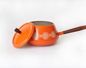 Orange Fondue Pot with Lid Retro Kitchen Entertaining