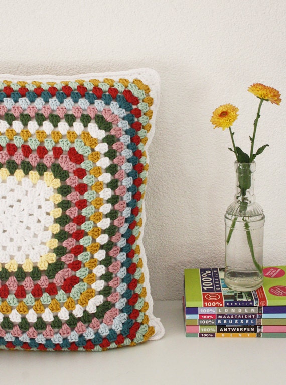 Happy in Red - Granny Square Pillow Case