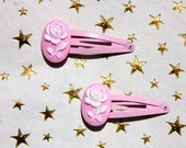 Hair clips, pink cameo.