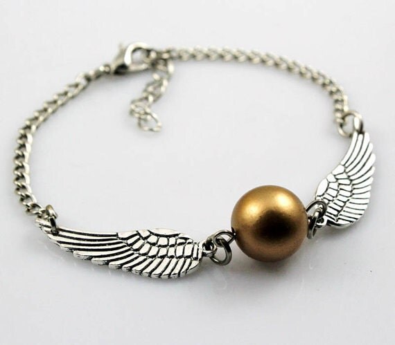 Harry potter Golden Snitch Bracelet, Silver Double sided wings Bracelet