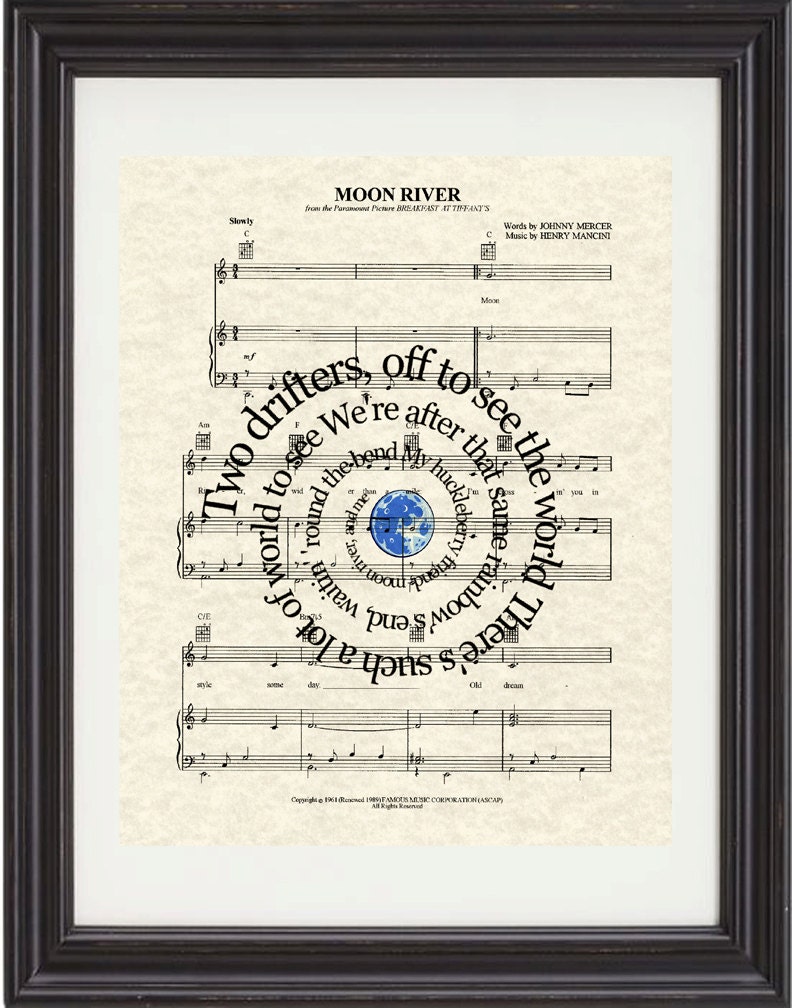 Moon River Song Lyric Sheet Music Art Print by TexasGirlDesigns