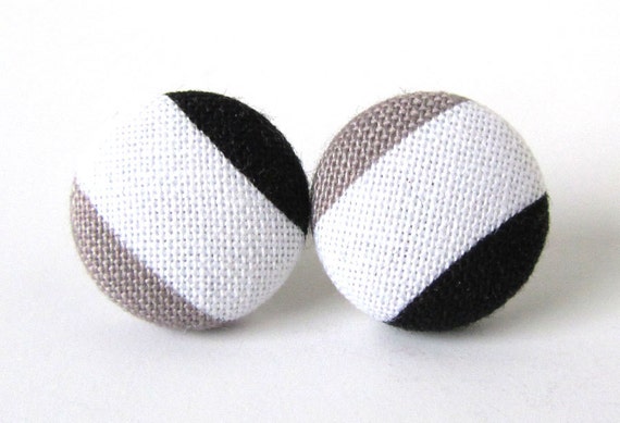 Stud earrings white light gray grey black funky by KooKooCraft