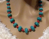 Turquoise and Coral Necklace ..Chunky Southwest Necklace, Colors of the Southwest Jewelry, Turquoise Jewelry