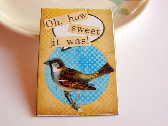 Oh How Sweet It Was Pin  Brown and Blue Bird  Paper by mimiandlucy