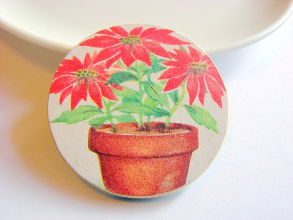 Potted Poinsettia Plant Pin  Christmas Flower  by mimiandlucy
