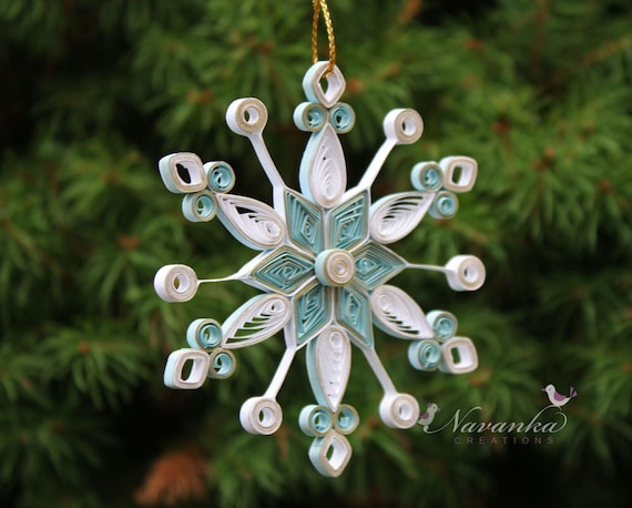 Paper Quilled Snowflake Ornament in White and Blue with a Touch of  Gold