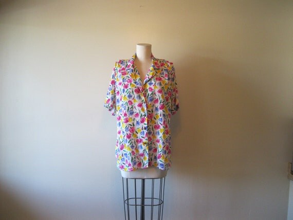 Blomster Bluse 1980 Vintage Plus Size XL
