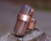Translucent Pink Stone Bright Copper Metal Ring-BEAUTIFUL Women's CUSTOMIZED Handstamped 2 in 1 Ring-Chunky Wide Band Fit