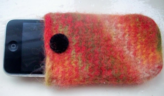 Fun felted wool cell phone cozy unisex orange by SpinningStreak