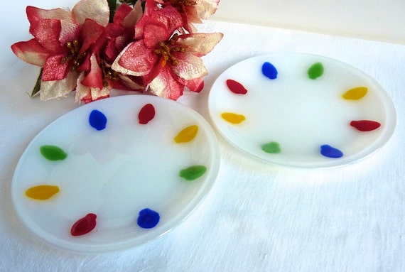 Pair of Glass Holiday Dessert or Salad Plates by bprdesigns