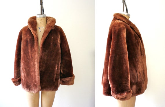 1950s coat / mouton fur / Chestnut Swing coat