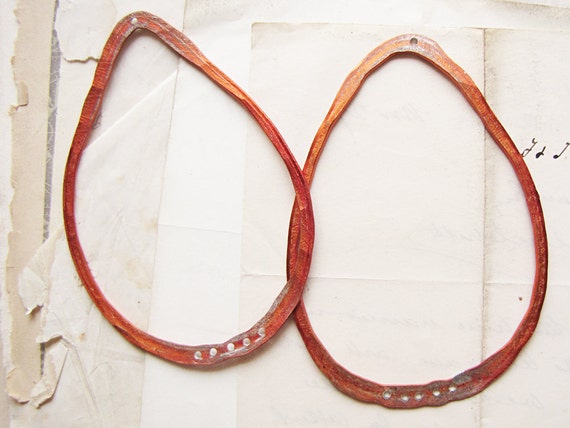 large handmade hoop findings - hammered reclaimed orange metal - earring supply - sparrow salvage studio - 1 pair