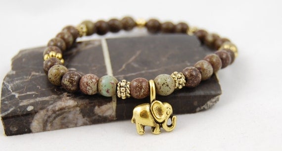 Elephant Bracelet, Green, Gemstone