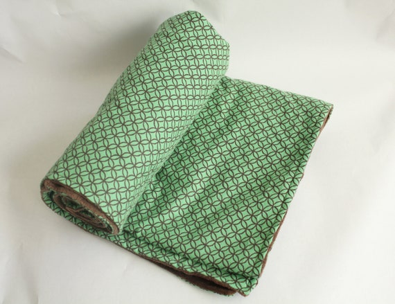 Green and Brown Print Minky Blanket- Extra Large