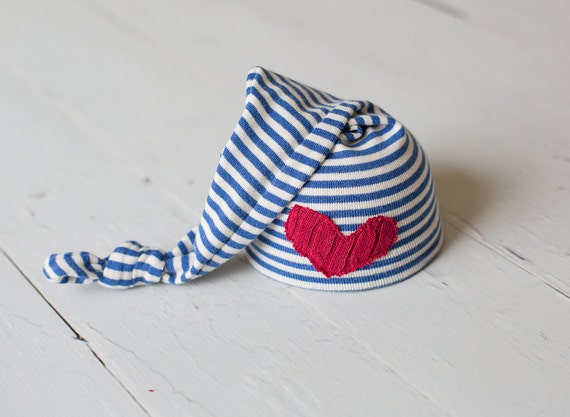 Newborn Hats Upcycled Red White and Blue Nautical Patriotic Hat with Heart Patch Photography Prop