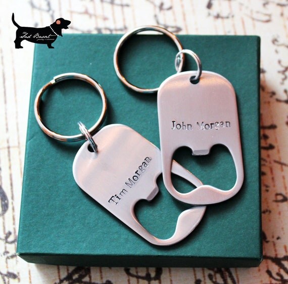 Handstamped Stainless Steel Bottle Opener Keychain