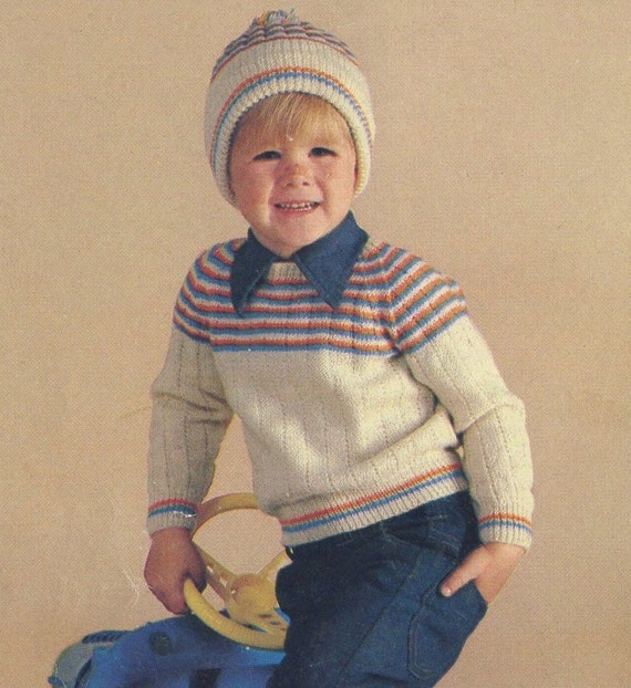 Boy Knitted Sweater and Cap D-297 Vintage Knitting Pattern Meylah