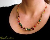 Multicolor Velvet necklace, colorful bead necklace, beaded necklace, gold bead necklace, beaded necklace, round bead necklace