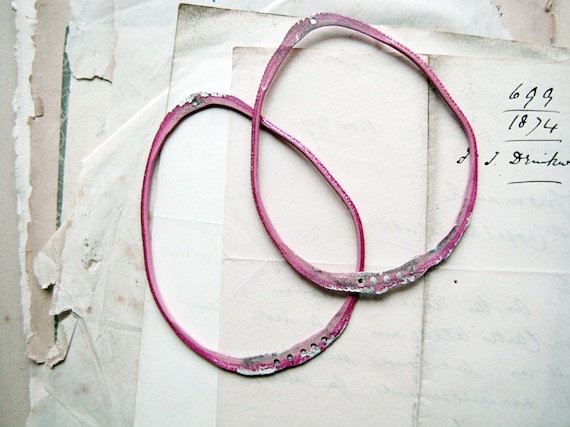 Big Pink Hoops -  large handmade rustic earring findings - hammered reclaimed metal - sparrow salvage studio - 1 pair