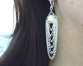 Coco Earrings -- Swarovski Pearl and Silver Drape Chain Earrings