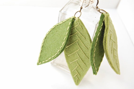 Falling Leaves Embroidered Wool Earrings