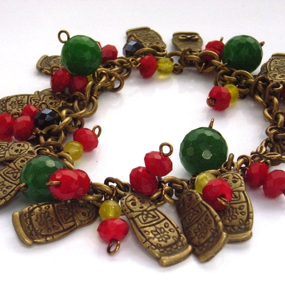 Charm bracelet matryoshka crystal and by BlueForestJewellery