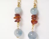 ZOE- Aquamarine stone earrings with Amber-Earrings Beadwork Dangle Birthstone