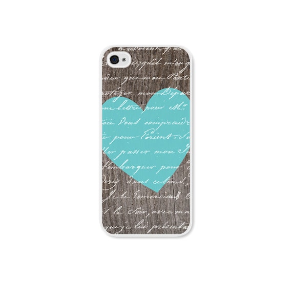 Heart Apple iPhone 5 Case - Plastic iPhone 5 Cover - Wood iPhone 5 Skin - Turquoise Blue Brown Woodgrain iPhone Case