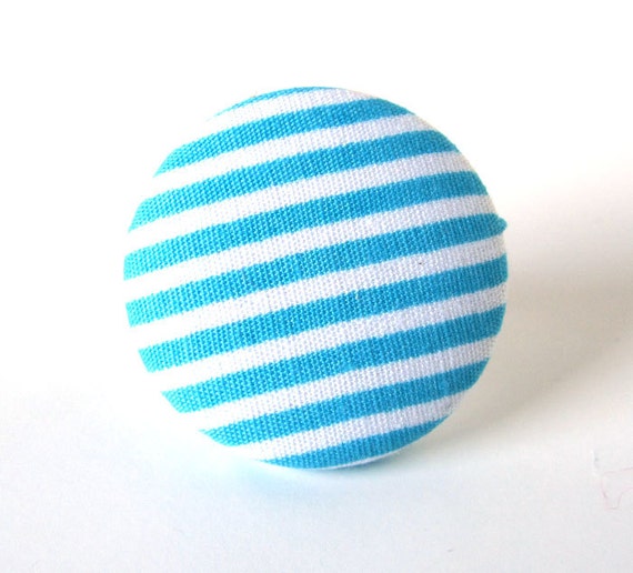 Big blue ring turquoise white winter stripes bright by KooKooCraft