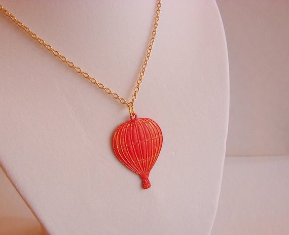 Hot Air Balloon Charm Necklace  Cherry Red  Hand by mimiandlucy