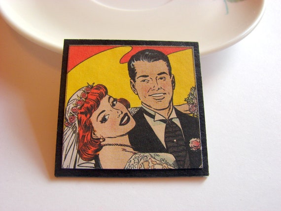 Wedding Day Bride and Groom Pin  Comic Book Romance by mimiandlucy