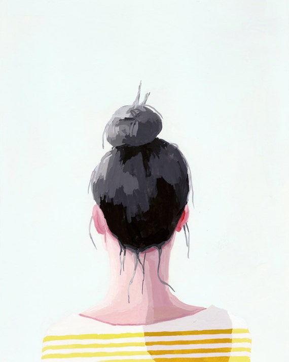 hair art - bun print - "Top Knot 19" giclee print