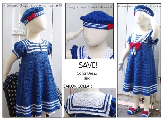 2in1 - Sailor Crochet Dress Pattern included the Collar Pattern. Special price for both - Instant Download Pdfs