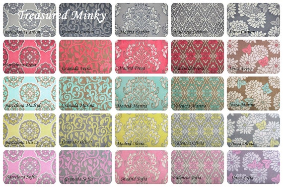 Personalized Sofia Pink and Valencia Damask Print Minky Mar Bella Baby Blanket... Minky or Satin back Mar Bella Minky