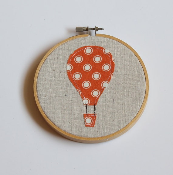 Hot Air Balloon Nursery Art- Embroidery Hoop Applique- Orange