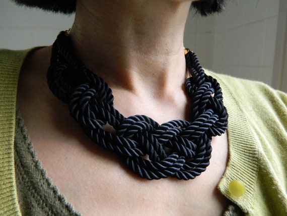 Black Sailor Knot /Japanese Knot Necklace/choker, Rope Necklace, Nautical Necklace, bib necklace