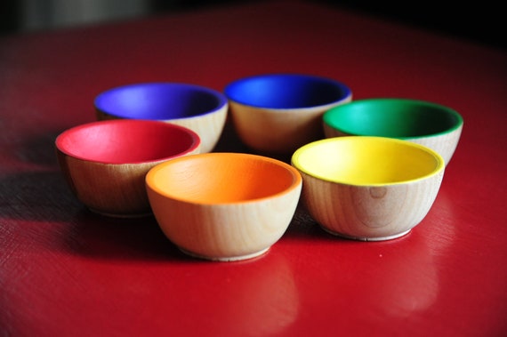 Wooden Rainbow Stacking, Sorting, Counting, Pretend Play BOWLS- Waldorf, Montessori Toddler Toy