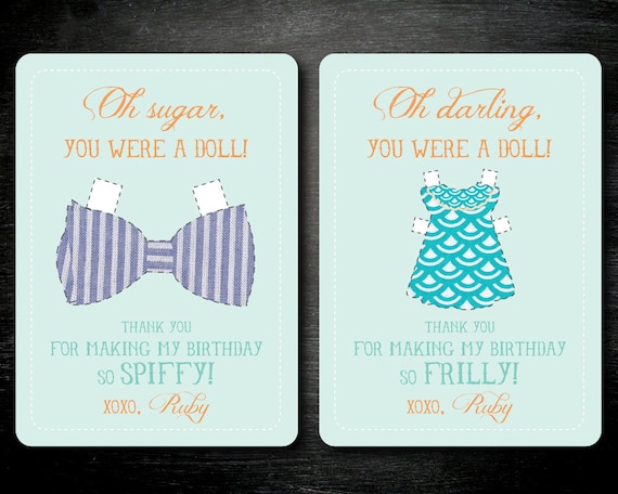 PRINTABLE Dress Up Party Thank You Cards. Paper Doll Thank You Cards.