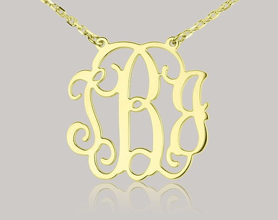 Monogram necklace - 1.25 inch Personalized Monogram - Sterling silver 18k gold plated