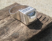 Square Rounded Top Gris-Gris Amulet Silver Ring