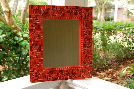 Red Mosaic Mirror Wall Art by GreenStreetMosaics on Etsy