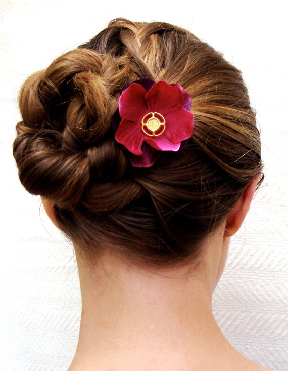 Hair Accessory with vintage center on floral fascinator