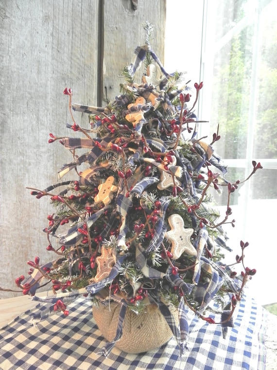 Primitive Blue Gingerbread Tree / 15  by cookiedoughcreations