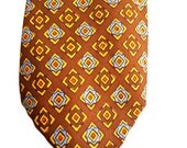 SILK- Vintage 50s Necktie Men's Tie Autumn Brown Yellow Blue Mustard - G. Fox Silk tie Hard blocked Mad Men Mid Century Skinny Tie
